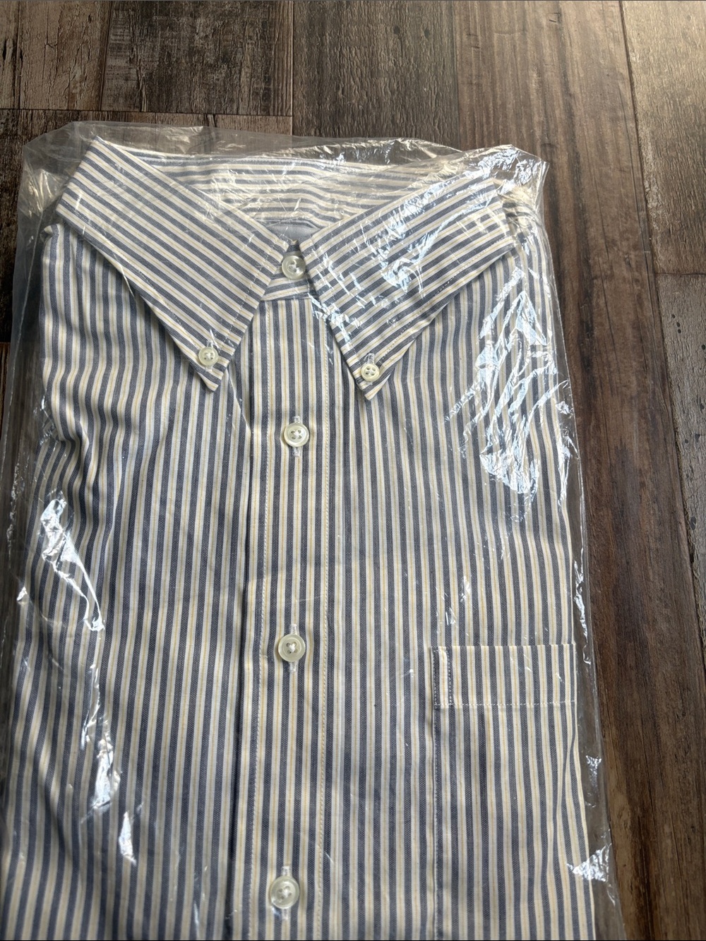Men's Blue and White and yellow  Striped Dress Shirt - Classic Point Collar